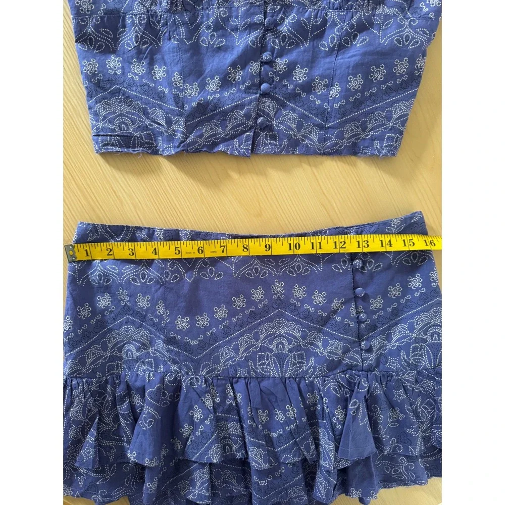 Kimchi Blue Purple Bandana Print Two Piece Set Cami Top and Tiered Mini Skirt M